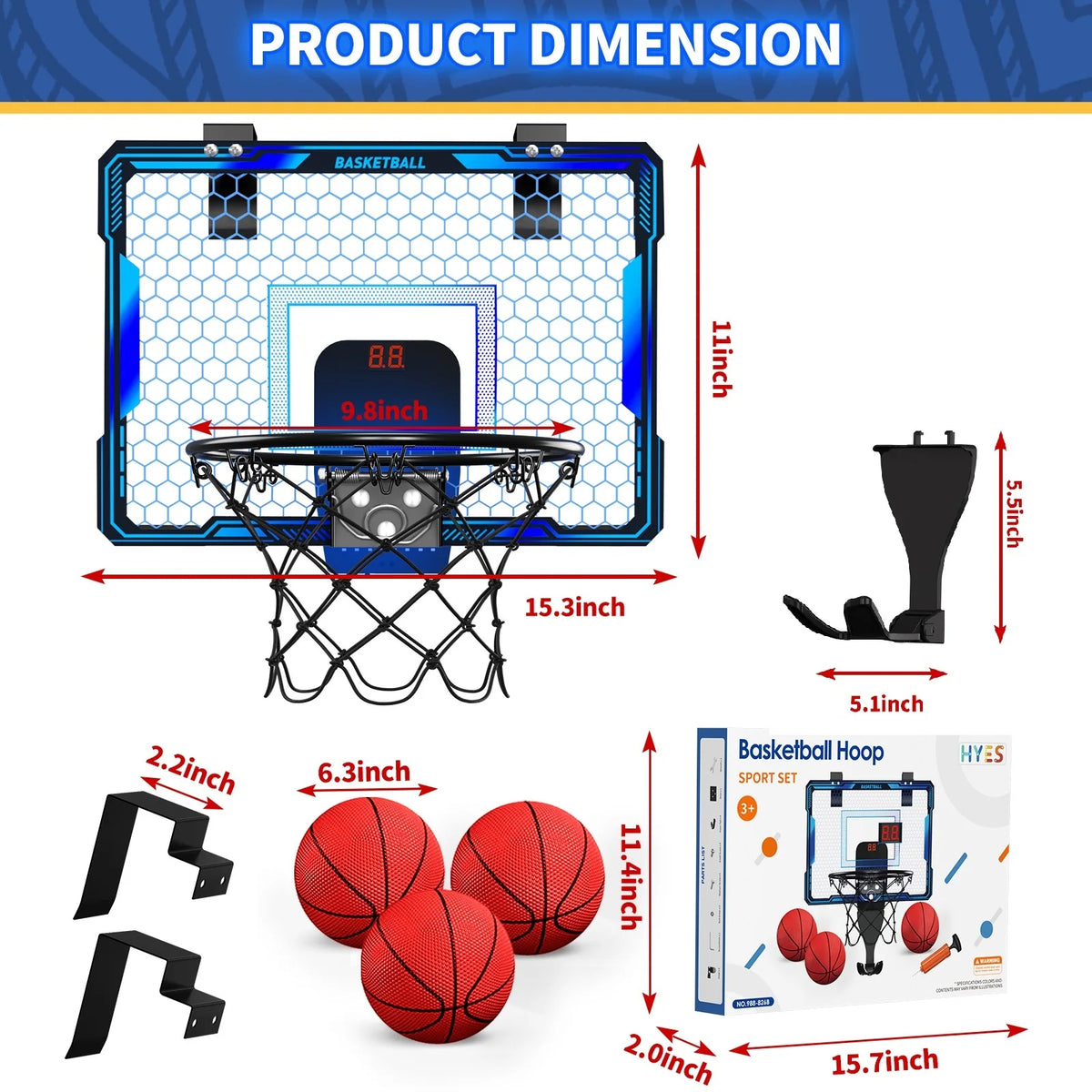 Indoor Wall Mounted Mini Basketball Hoop Set With Led Scoreboard