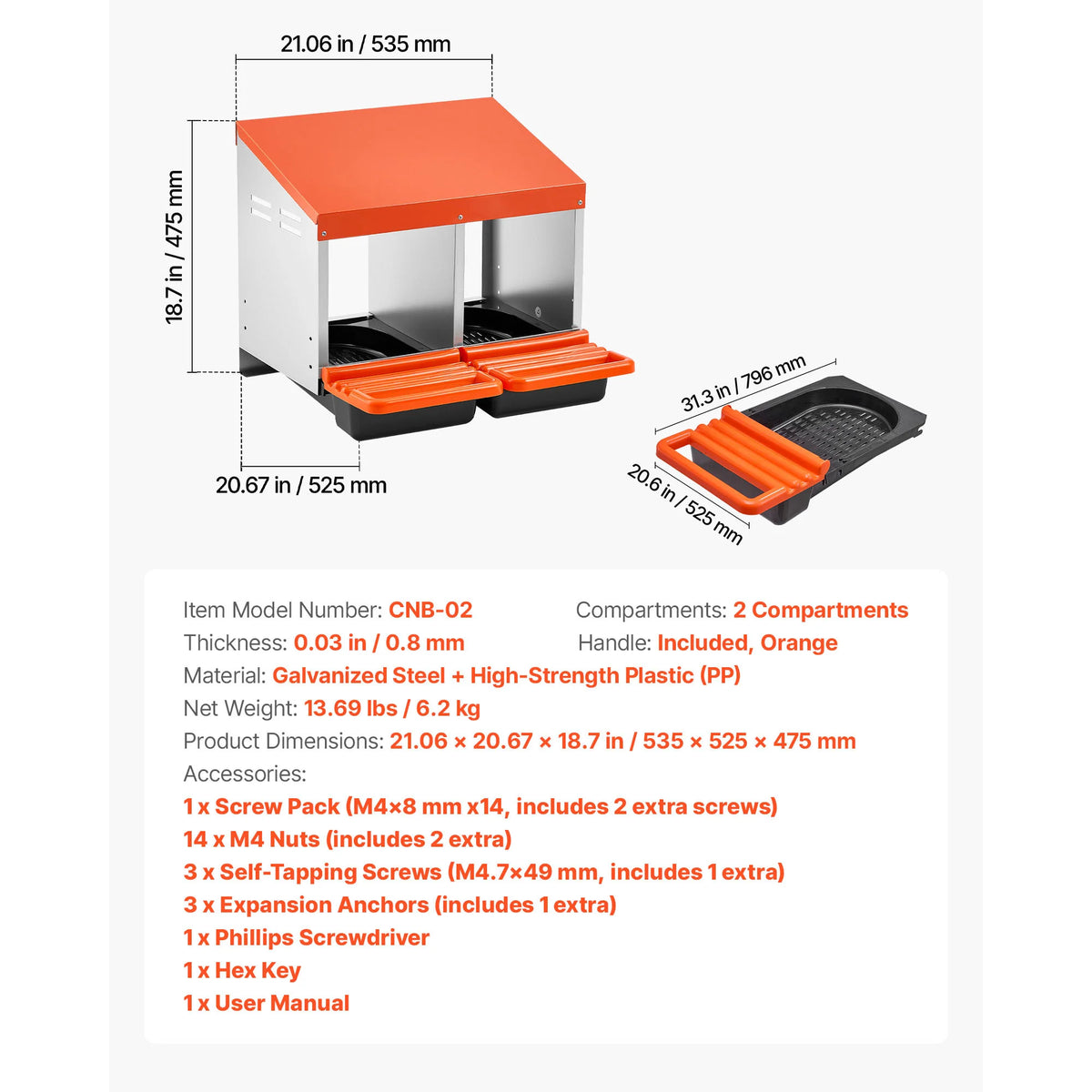 SucceBuy Galvanized Chicken Nesting Box With Roll Out Tray