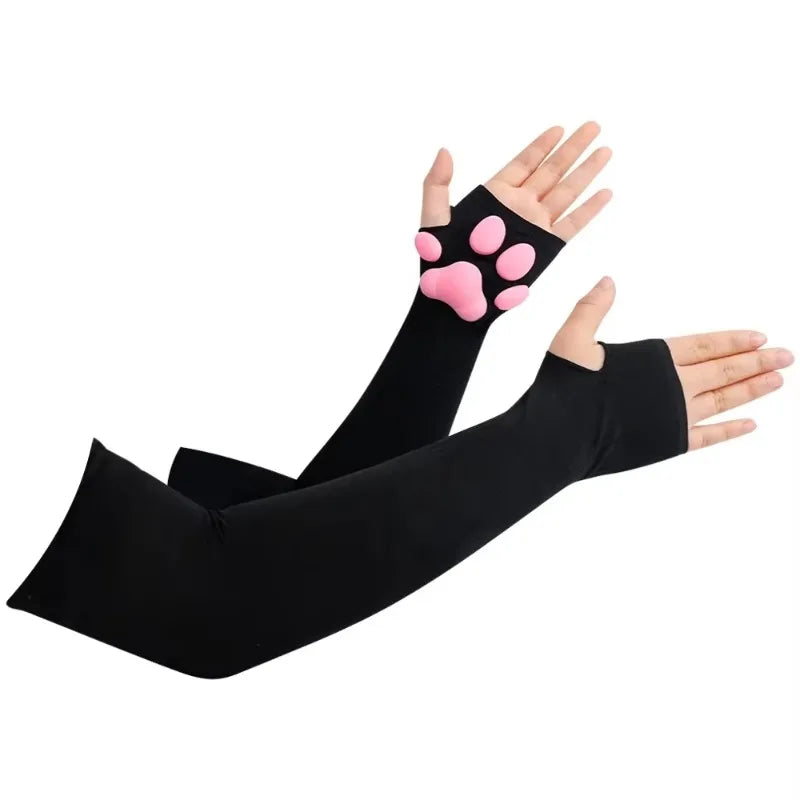 Cute Cat Paw Fingerless Sun Protection Cooling Gloves for Women