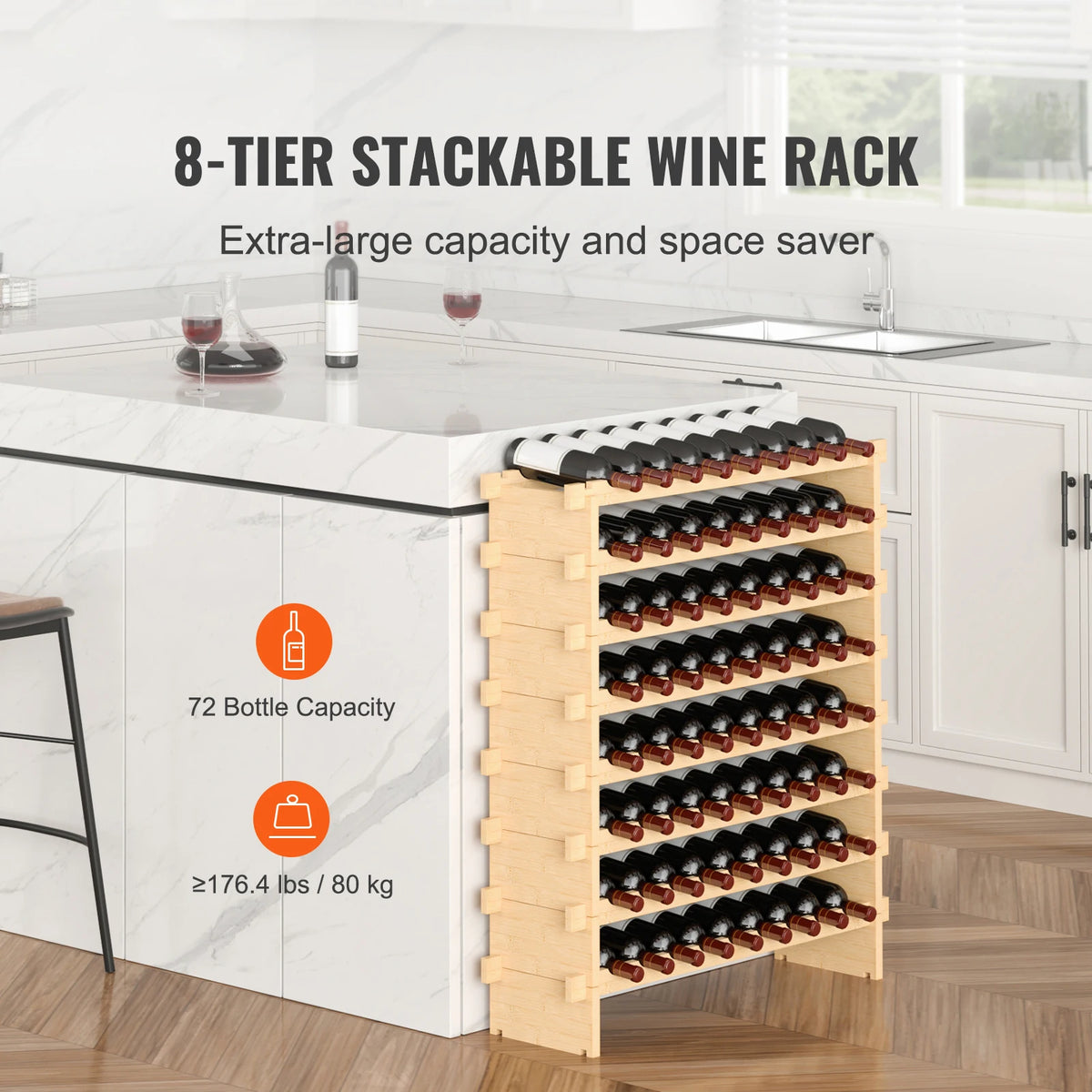 SucceBuy Bamboo Stackable Modular Wine Rack Storage Shelf