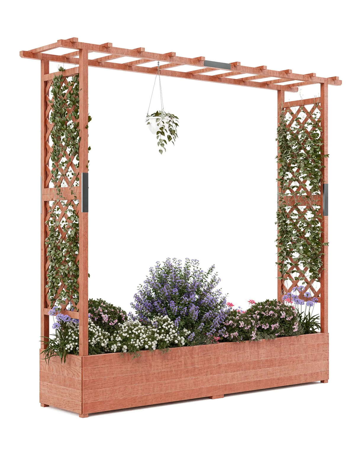 HiMISS Elevated Wooden Garden Planter With Trellis And Drainage Hole