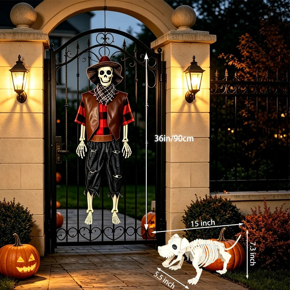 Western Cowboy Posable Skeleton Plastic Halloween Outdoor Indoor Decor