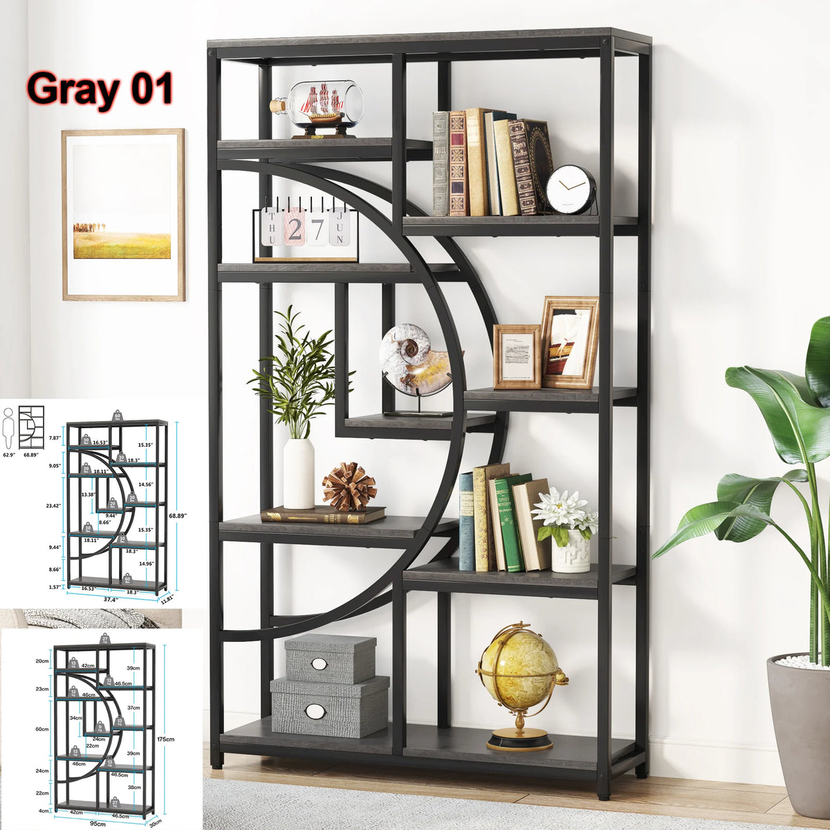 Tribesigns Industrial Bookshelf Freestanding Display and Storage Organizer