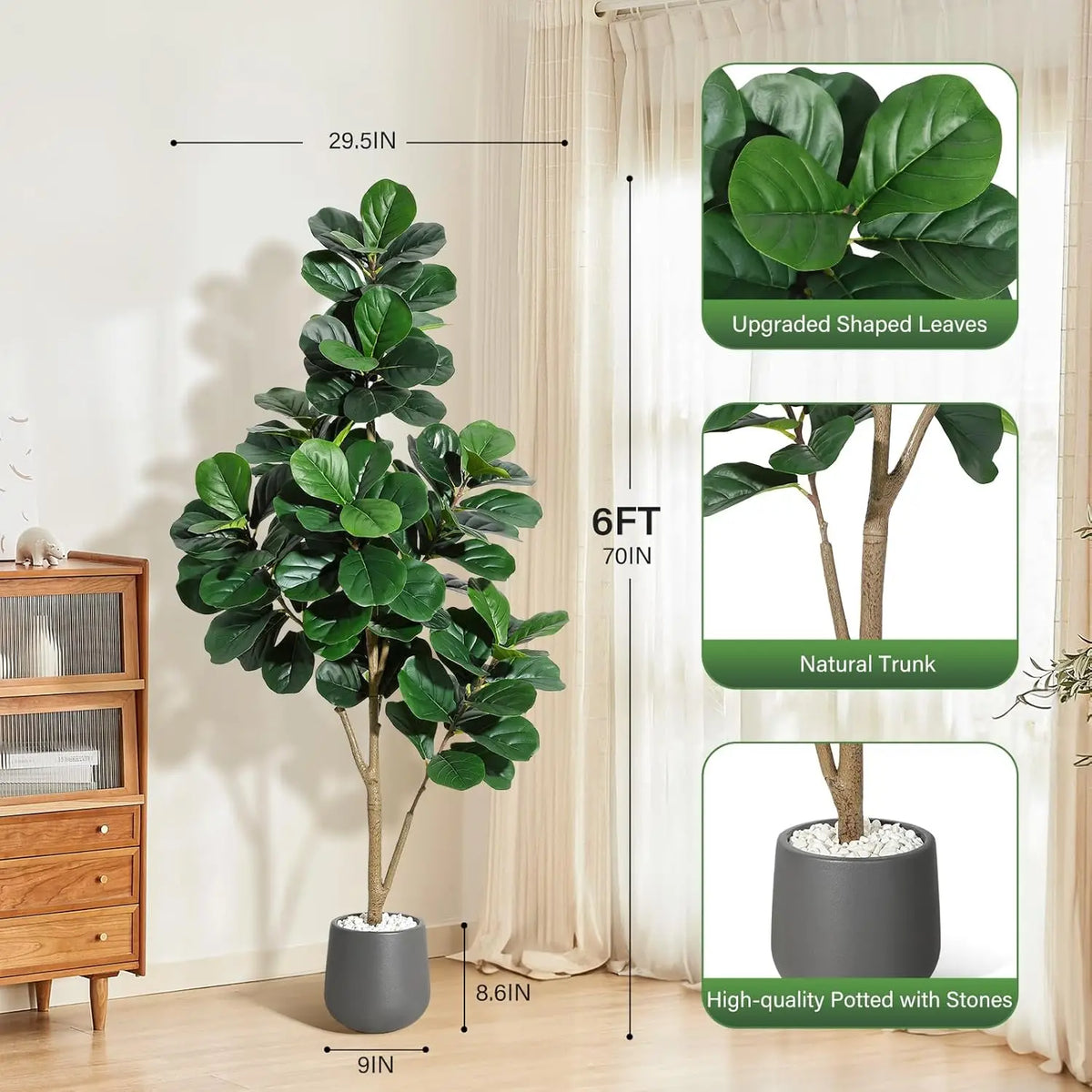 HiMiss Fiddle Leaf Fig Artificial Tree Planter For Home Decor