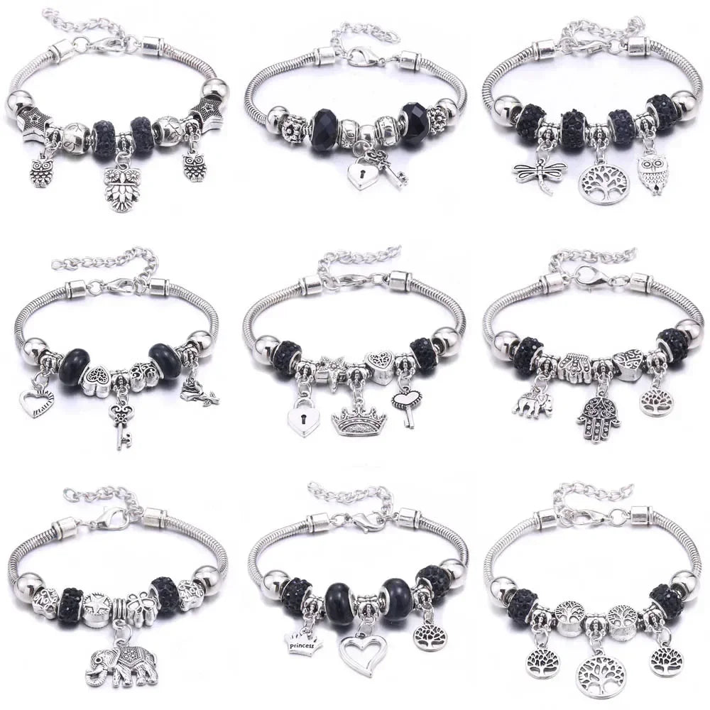 Elegant Butterfly Crown Beaded Charm Bracelet For Women