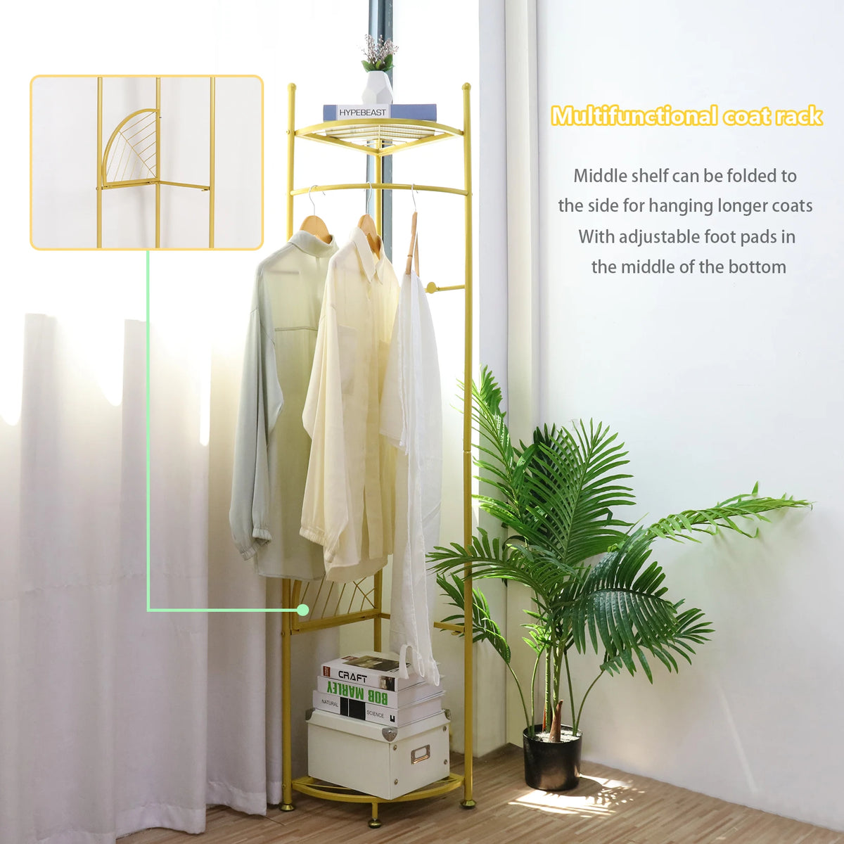 Freestanding Metal Coat Rack With Shelf And Hat Hooks