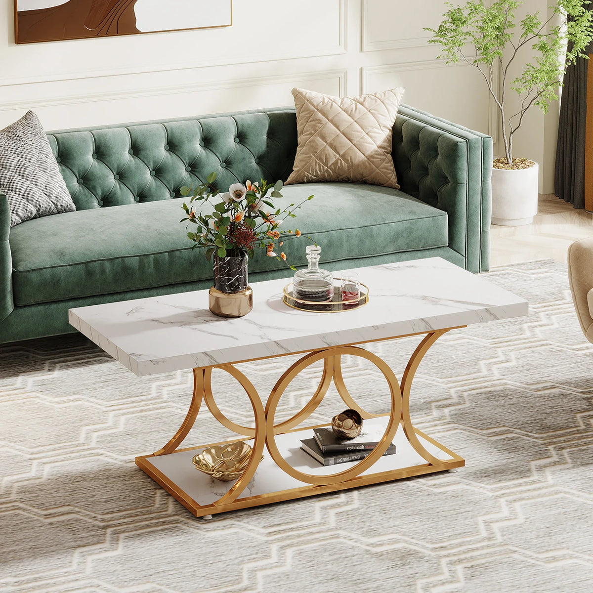 Tribesigns Modern Two Tier Faux Marble Wood Coffee Table