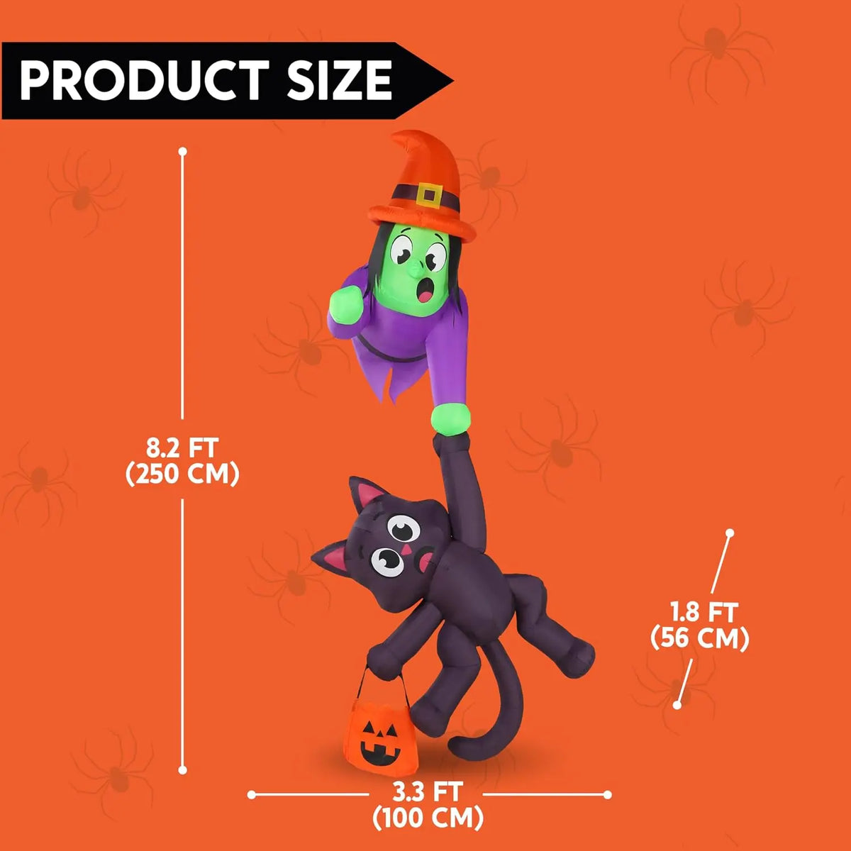 Halloween Witch And Black Cat Inflatable Roof Decoration LED Lights