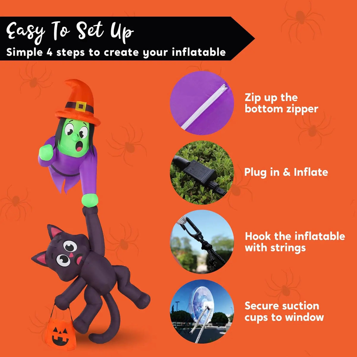 Halloween Witch And Black Cat Inflatable Roof Decoration LED Lights