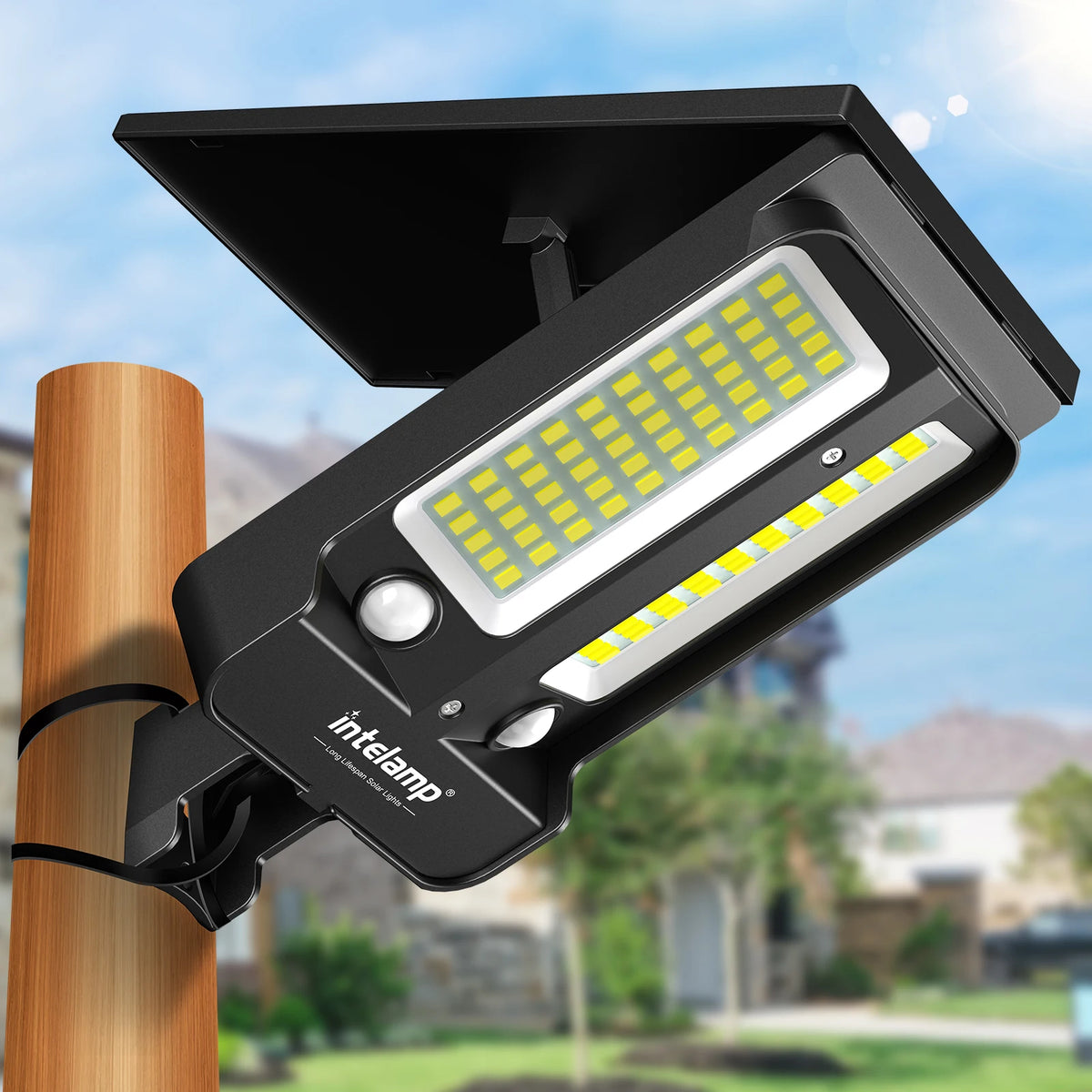 Intelamp Solar Street Light Dual Motion Sensor Outdoor Security Flood