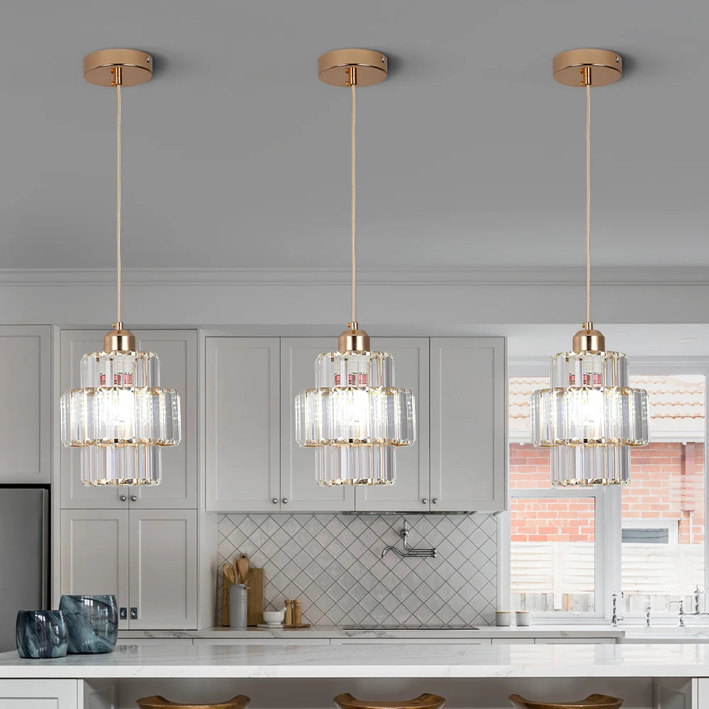 Vetrulus Modern Led Crystal Pendant Light Polished Chrome Ceiling Fixture