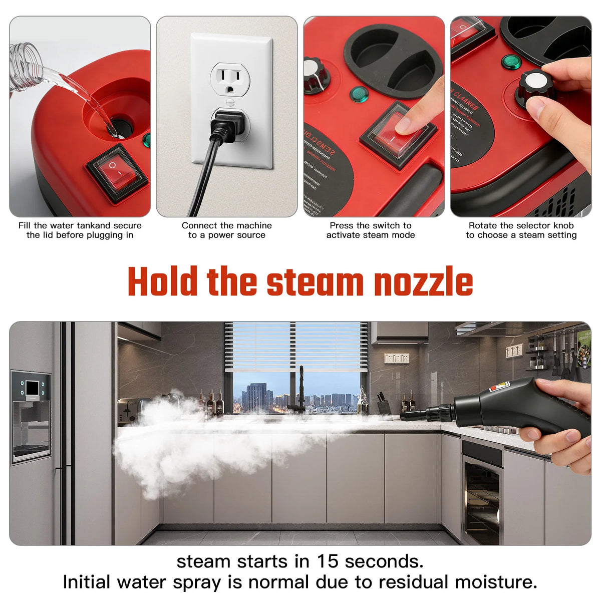 Portable 2500W Steam Cleaner With Multiple Accessories
