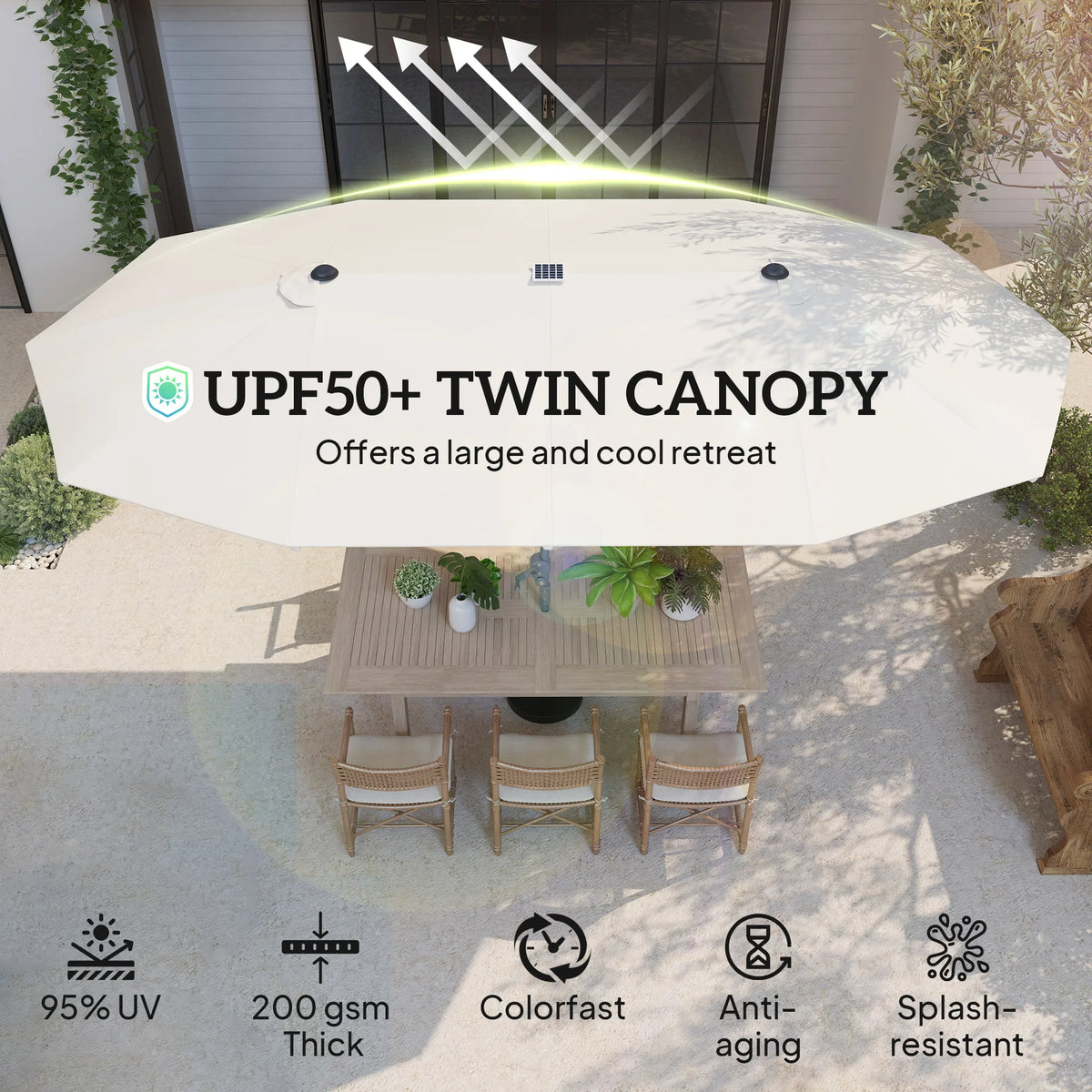 Outsunny 15 Foot Patio Umbrella With Solar Lights And Upf50