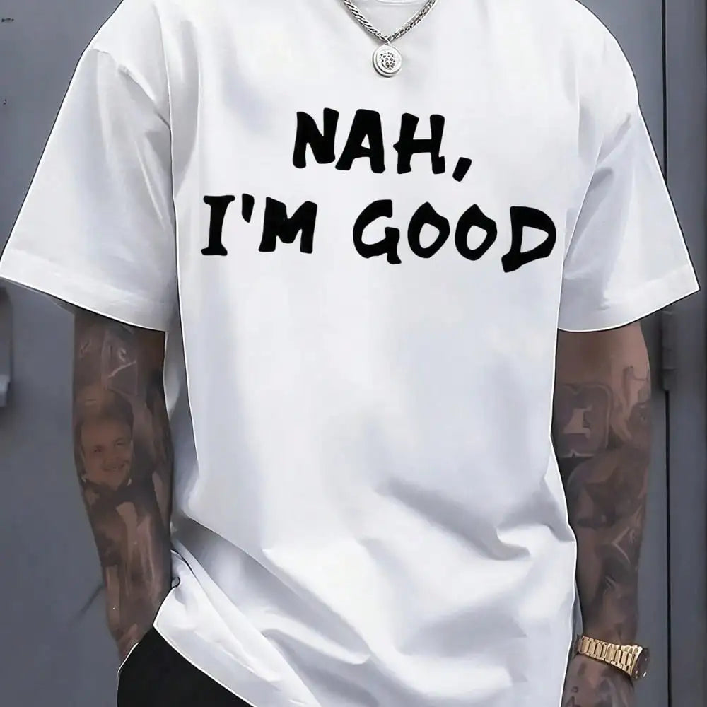 Men's Creative Print Cotton Short Sleeve Crew Neck T-Shirt