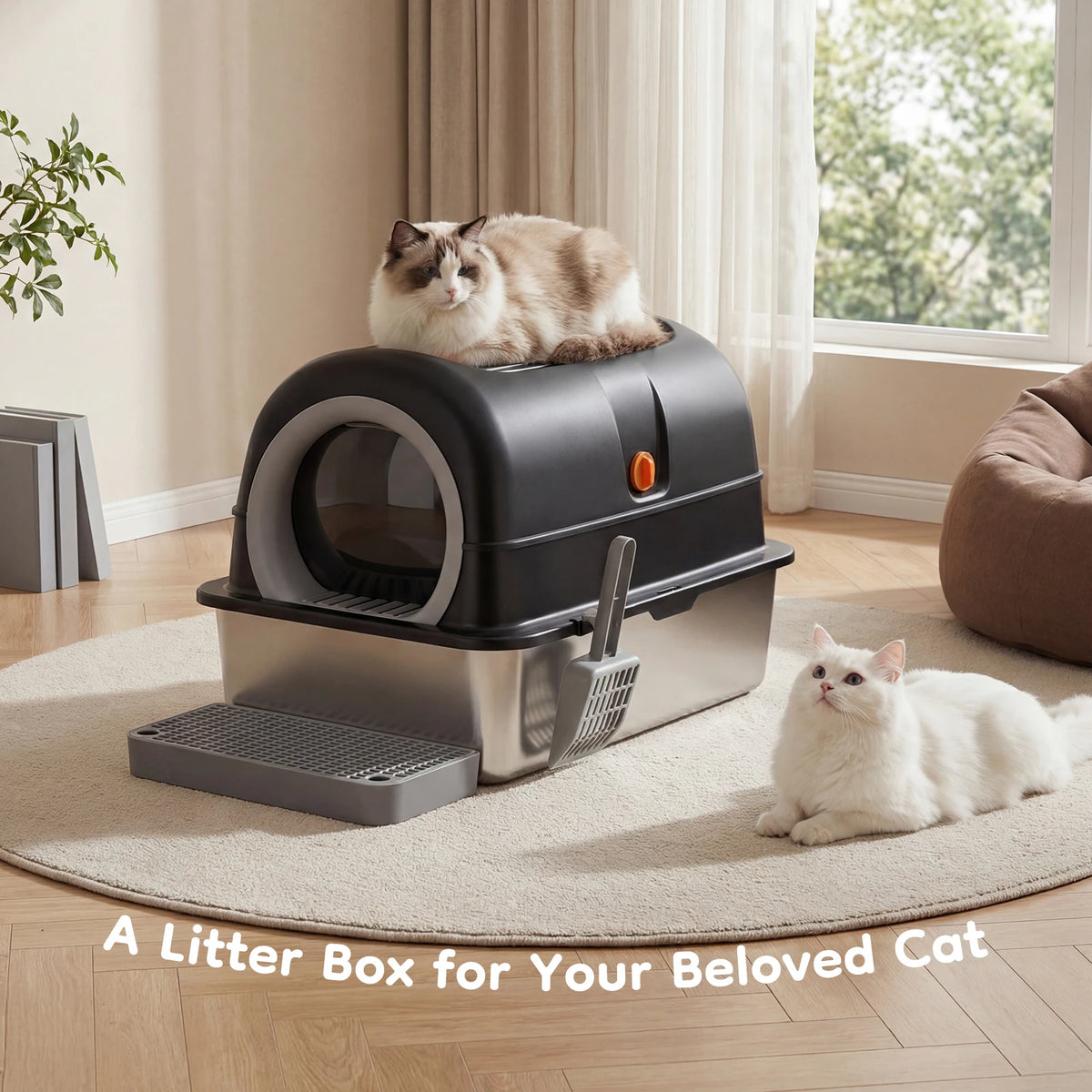 JHK Premium Fully Enclosed Stainless Steel Cat Litter Box