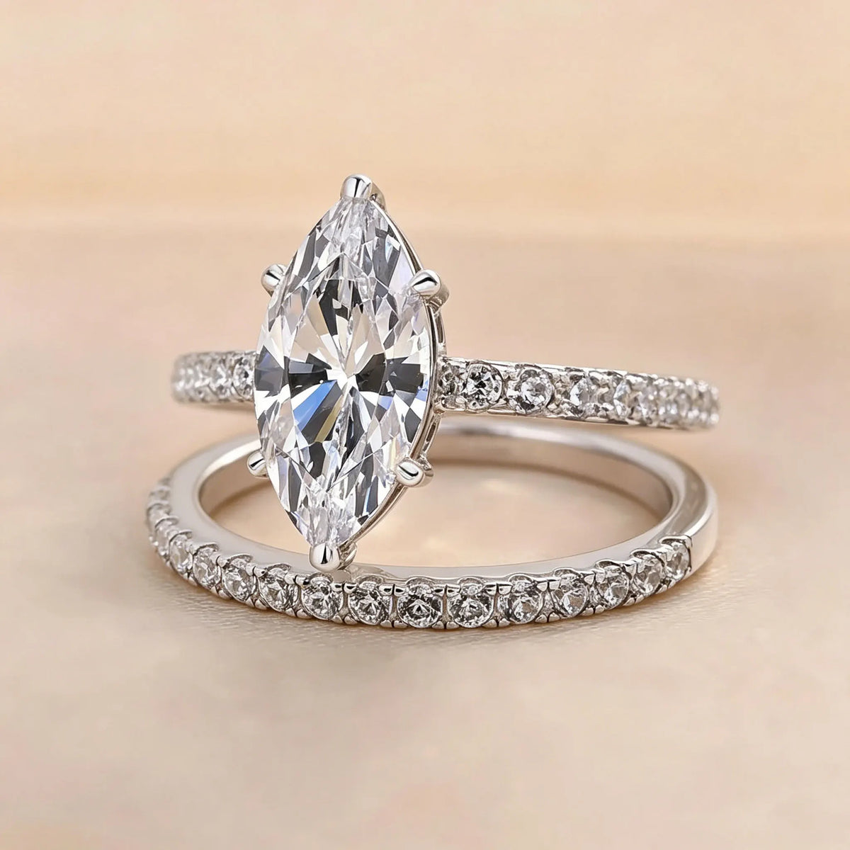 Lyee Cyee Sterling Silver Moissanite Horse Eye Ring Set