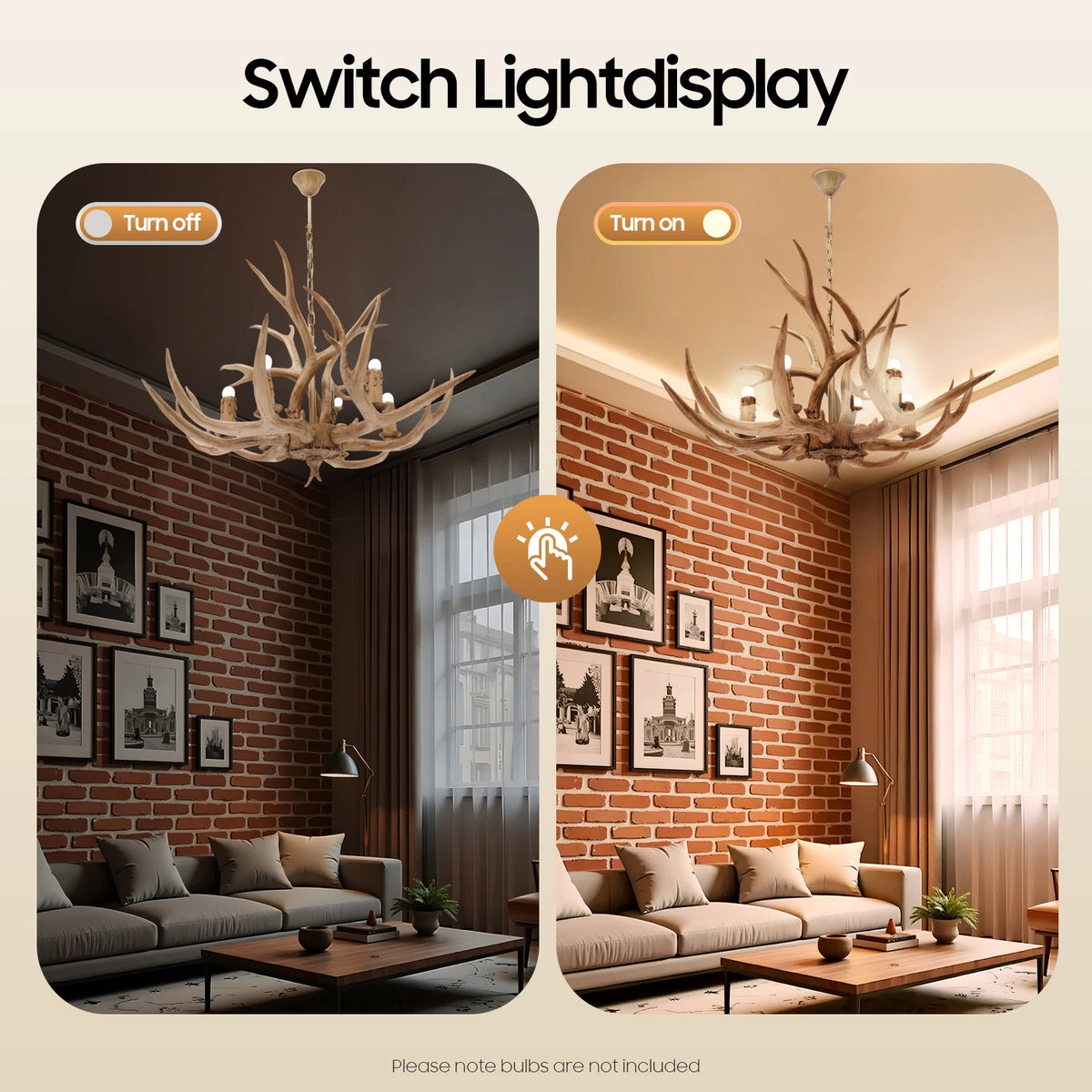 Retro Deer Antler Six Light Wood Ceiling Pendant Light