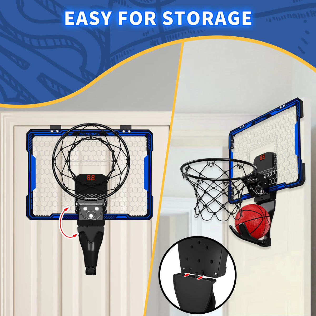Indoor Wall Mounted Mini Basketball Hoop Set With Led Scoreboard