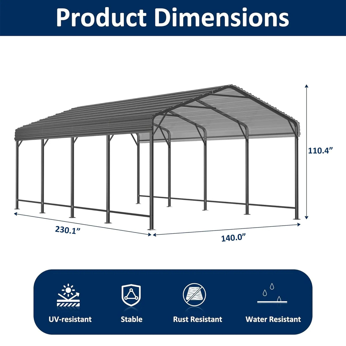 VIWAT Heavy Duty Galvanized Metal Carport Shelter With Reinforced Base