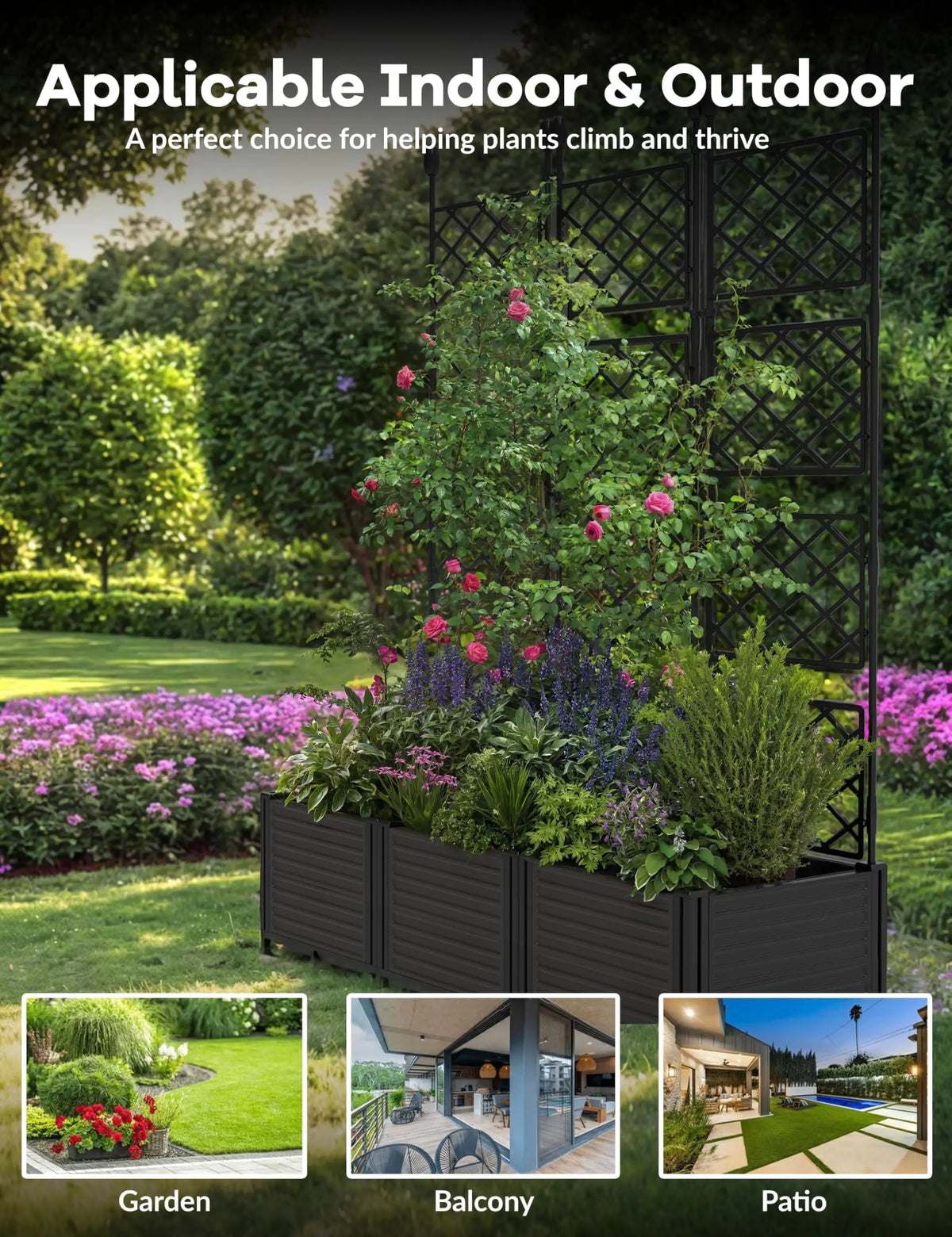 HiMISS Modern Raised Garden Bed Planter With Trellis