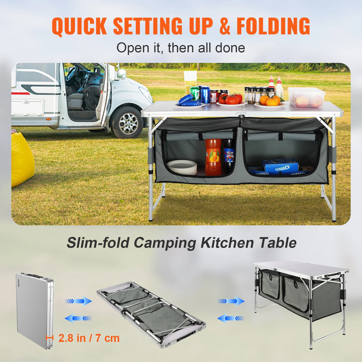 VEVOR Folding Camping Kitchen Table for Outdoor Cooking and Picnics