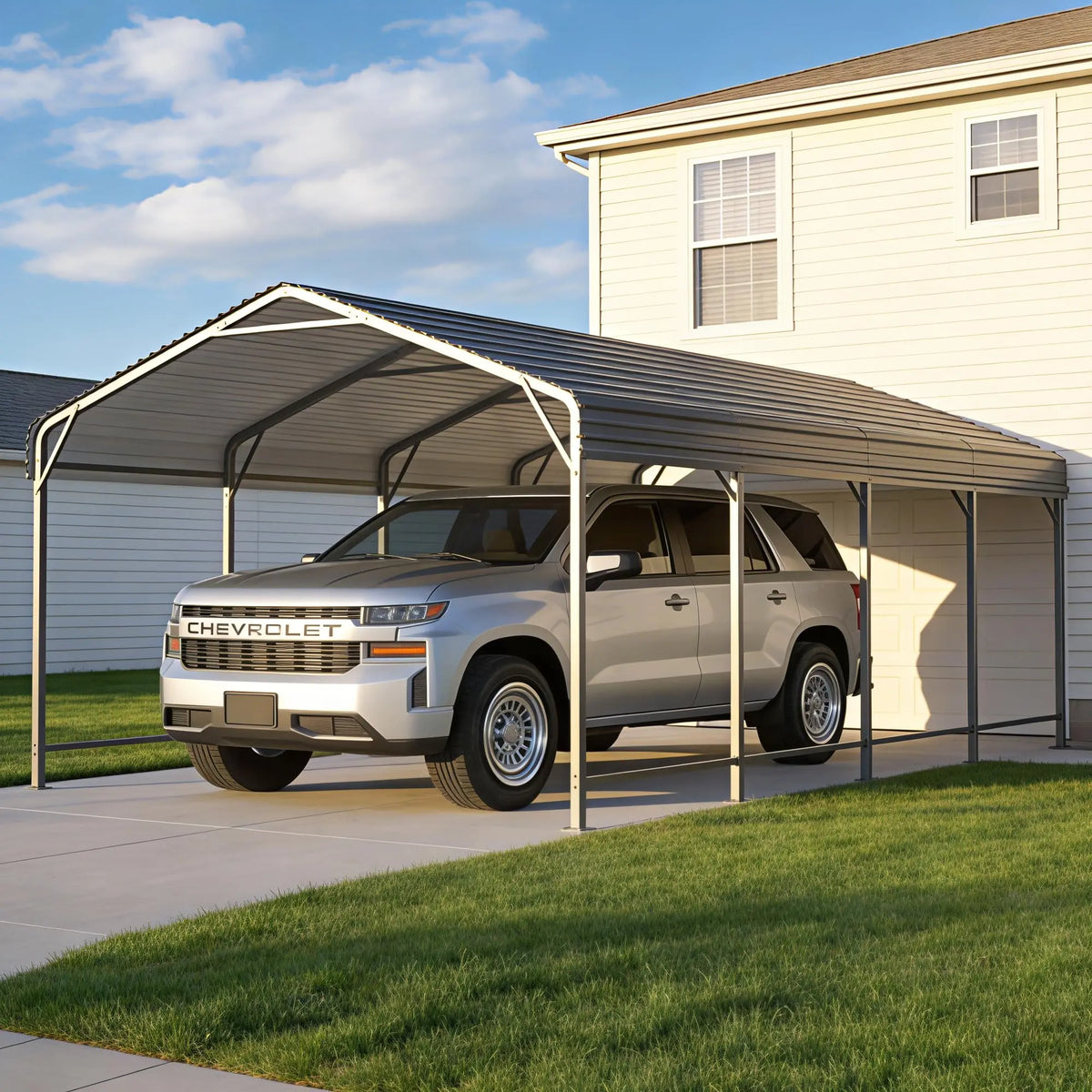 VIWAT Heavy Duty Galvanized Metal Carport Shelter With Reinforced Base