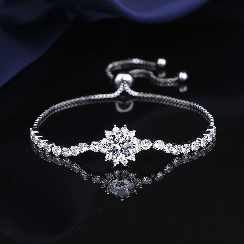 Lyee Cyee Sterling Silver Sunflower Moissanite Charm Bracelet