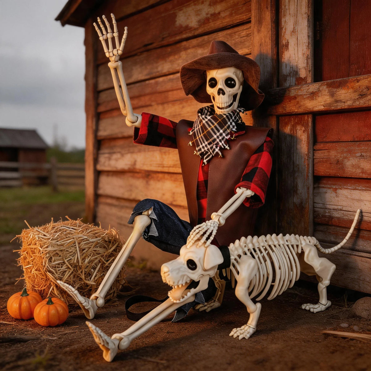 Western Cowboy Posable Skeleton Plastic Halloween Outdoor Indoor Decor