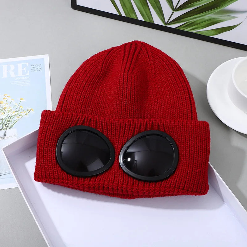 Stretchy Knit Winter Beanie With Glasses For Warm Ear Protection