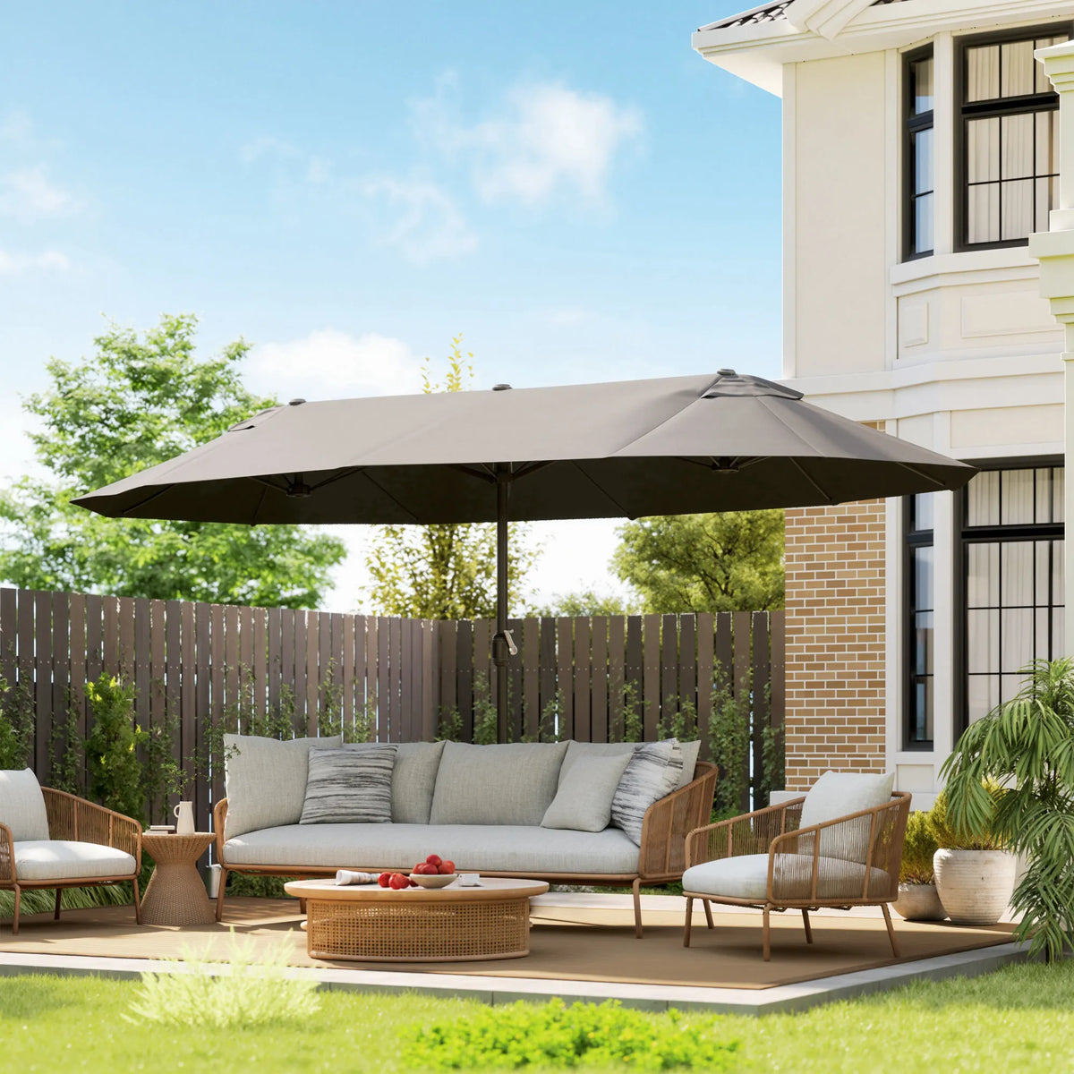 Outsunny 15 Feet Gray Double Sided Patio Umbrella