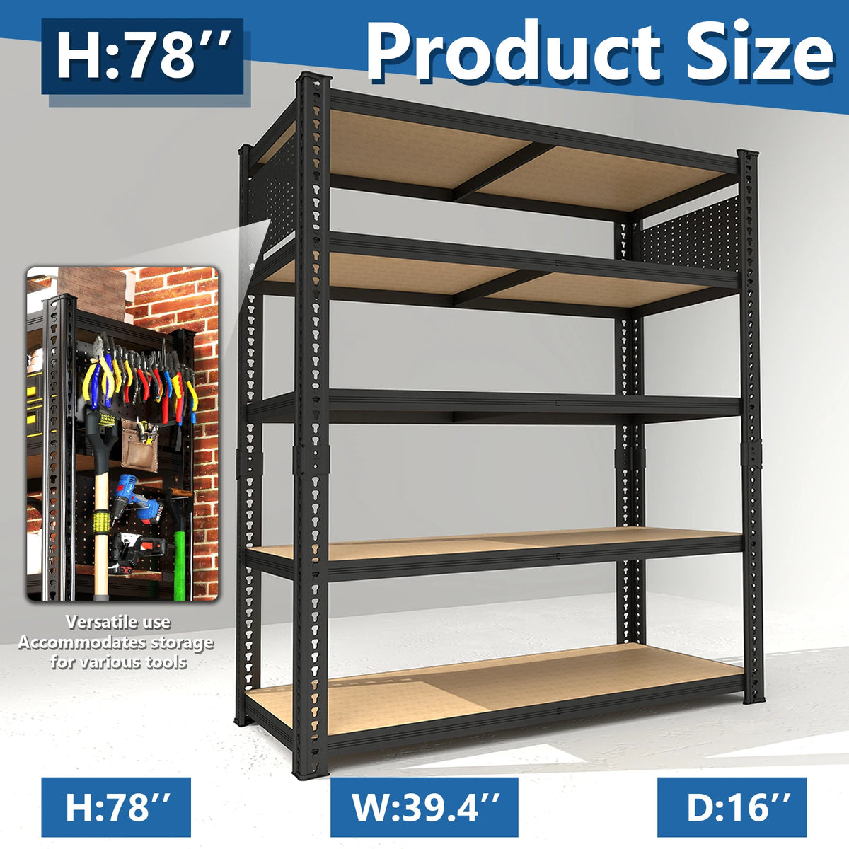 SarenzoOn Adjustable Heavy Duty Metal Shelving Unit With Pegboard Panel