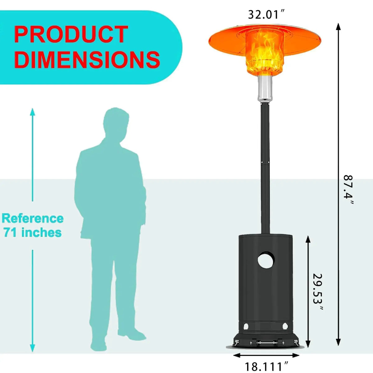 DishyKooker 48000 BTU Propane Patio Heater With Triple Safety Protection