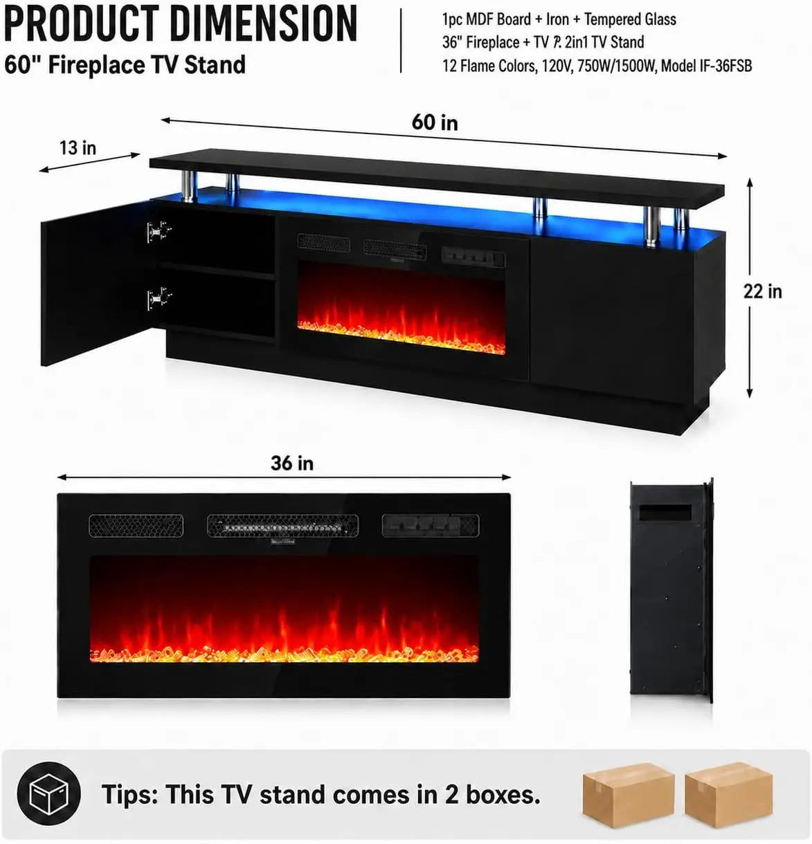 TACLEEKII Electric Fireplace TV Stand Entertainment Center