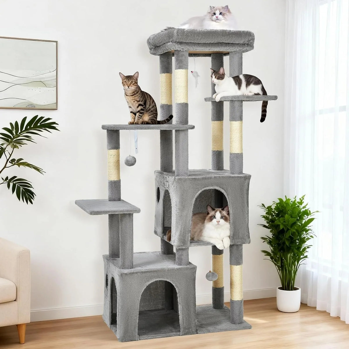 Multi-Level Cat Tree Tower With Condos, Scratching Posts And Perch