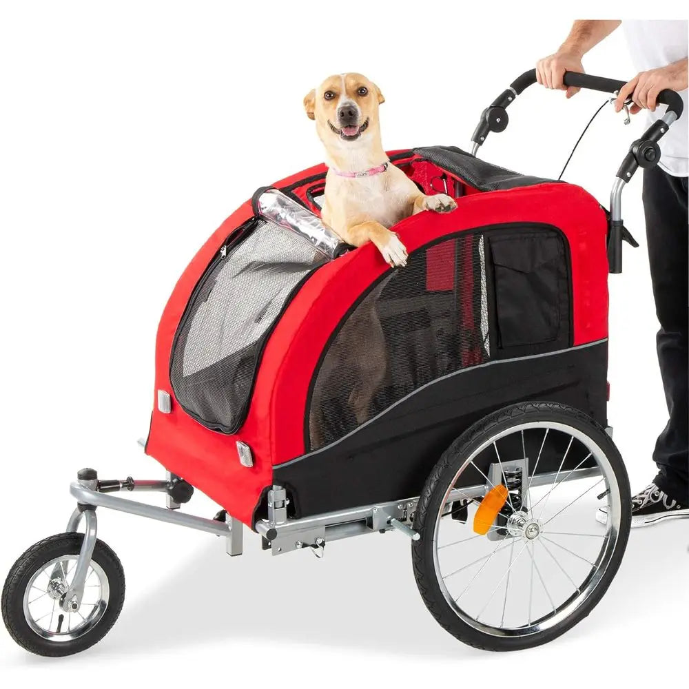 2 In 1 Dog Bike Trailer Pet Stroller With Suspension
