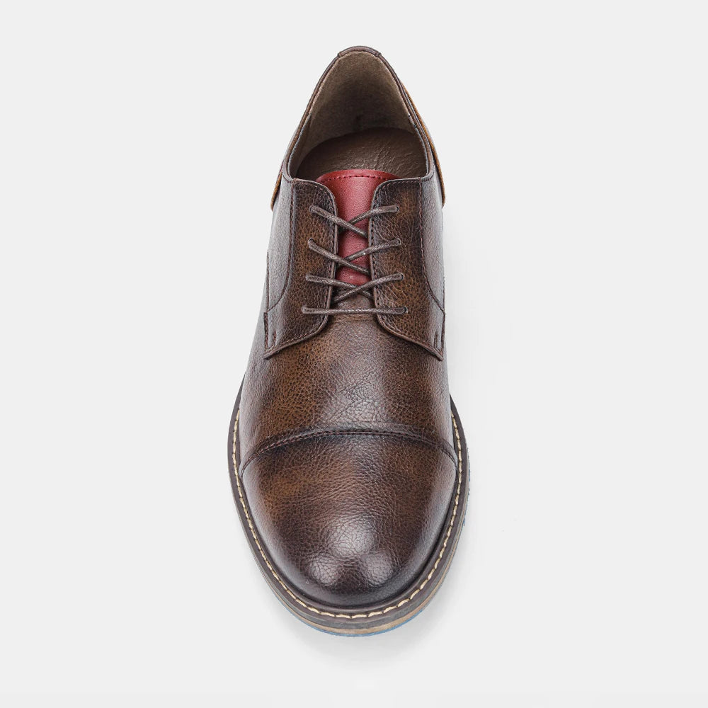 Hecrafted Mens Retro Leather Cap Toe Oxford Lace Up Shoes