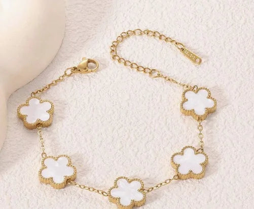 Minimalist Stainless Steel Five Leaf Clover Charm Bracelet Set