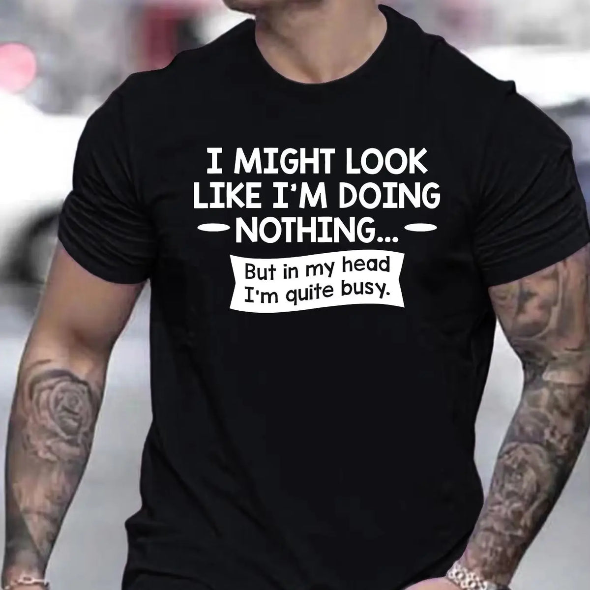 Men's Creative Print Cotton Short Sleeve Crew Neck T-Shirt