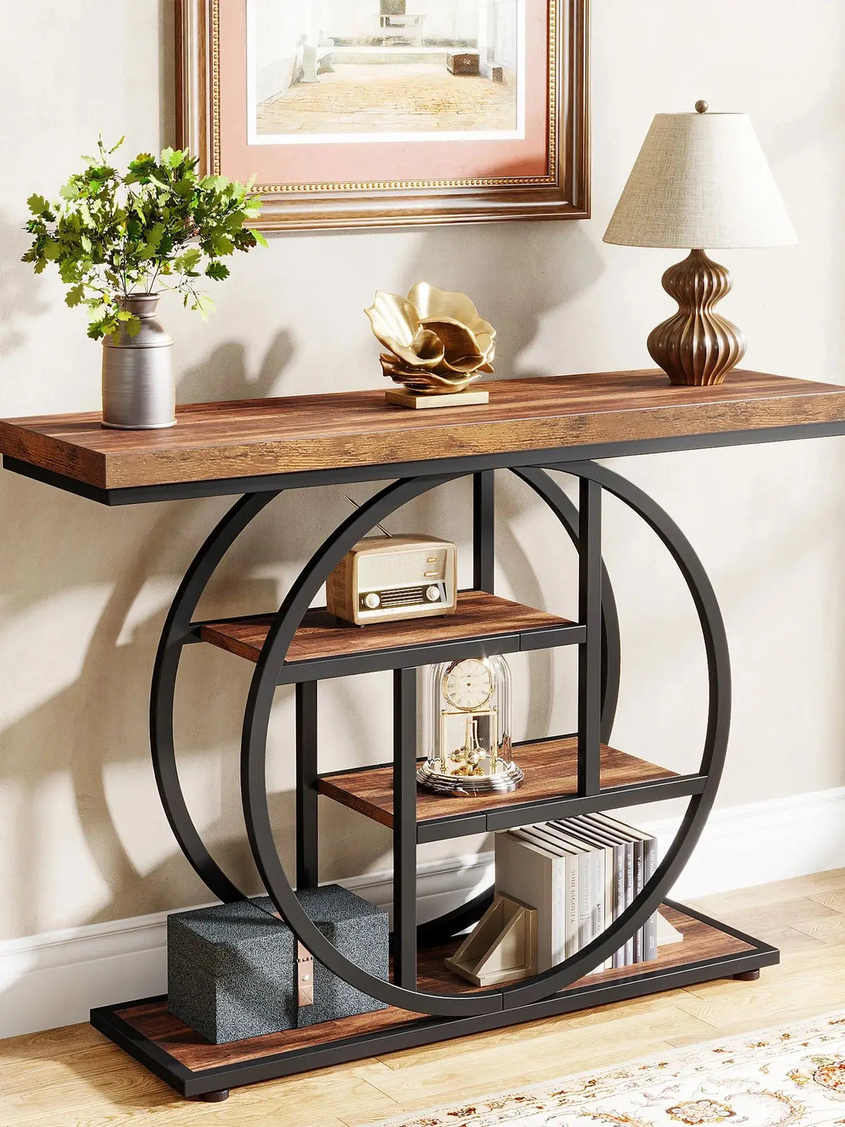 Tribesigns Four Tier Industrial Console Table With Entryway Storage