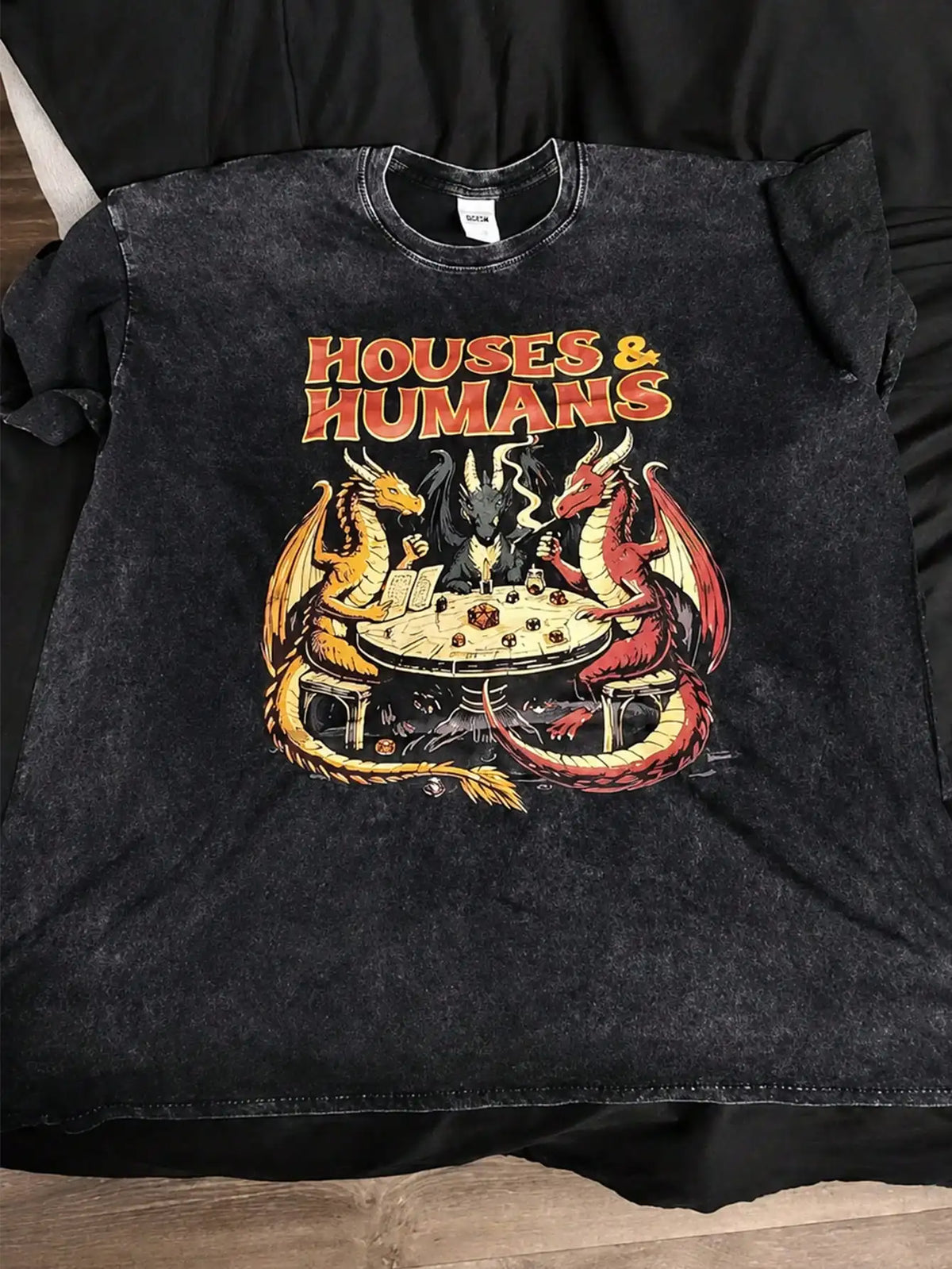 Mens Fantasy Dice Dragon Battle Graphic T Shirt For Gamers