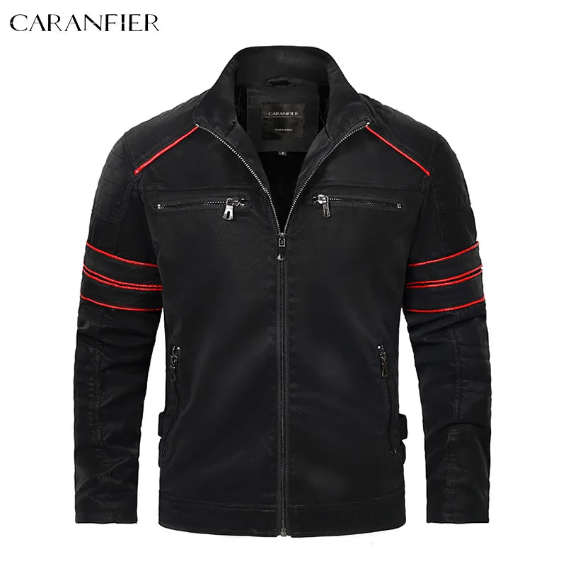 CARANFIER Men's Retro Washed PU Leather Motorcycle Jacket