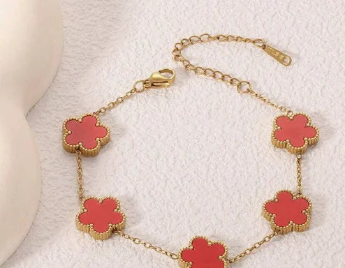 Minimalist Stainless Steel Five Leaf Clover Charm Bracelet Set
