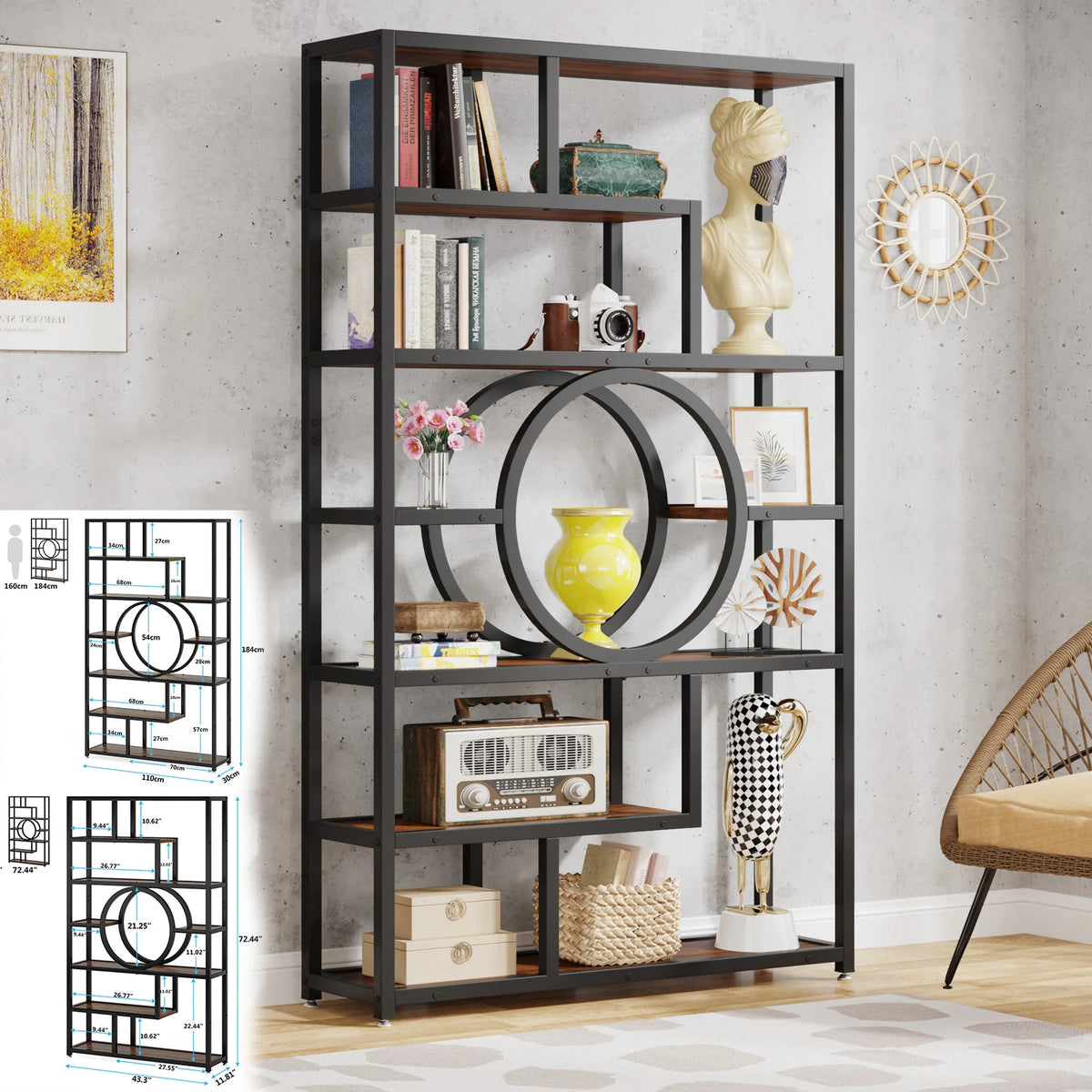 Tribesigns Industrial Bookshelf Freestanding Display and Storage Organizer
