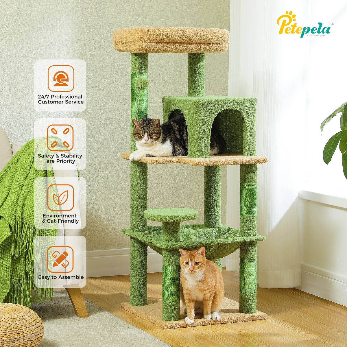 Petepela Indoor Cat Tower With Metal Frame And Hammock