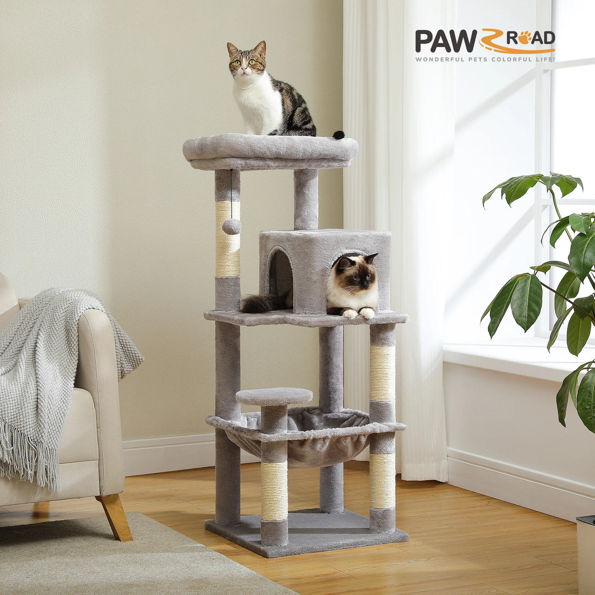 Petepela Indoor Cat Tower With Metal Frame And Hammock