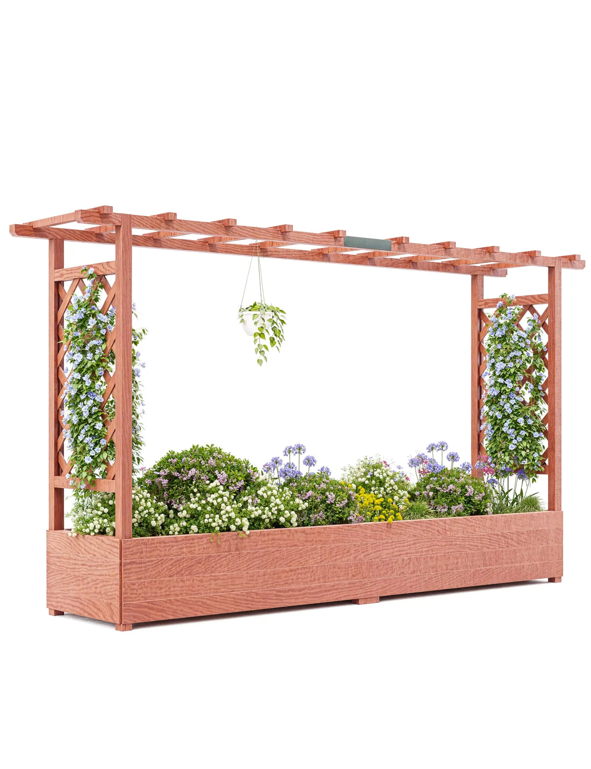 HiMISS Elevated Wooden Garden Planter With Trellis And Drainage Hole
