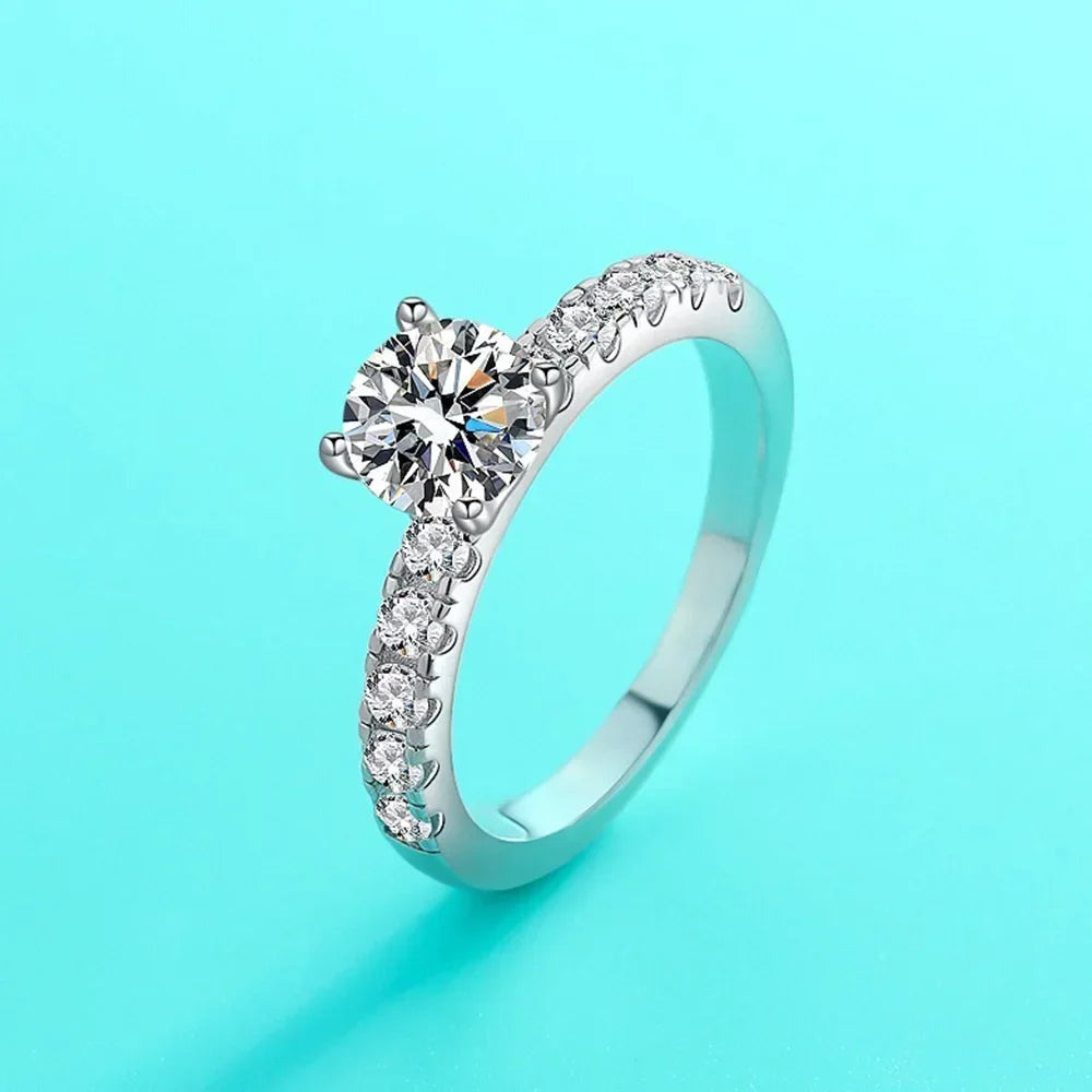 CBTB Sterling Silver Moissanite Four Claw Wedding Ring for Women