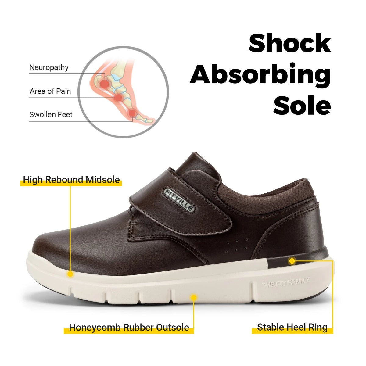 FitVille Men's Wide Leather Diabetic Slip On Orthopedic Shoes