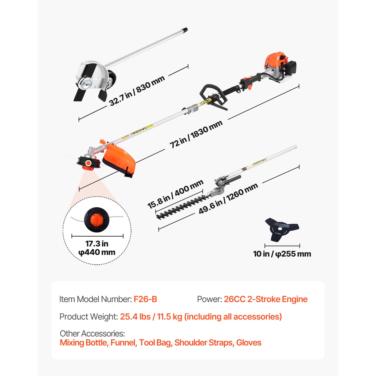 SucceBuy Gas Powered Multi Function Hedge Trimmer and Brush Cutter