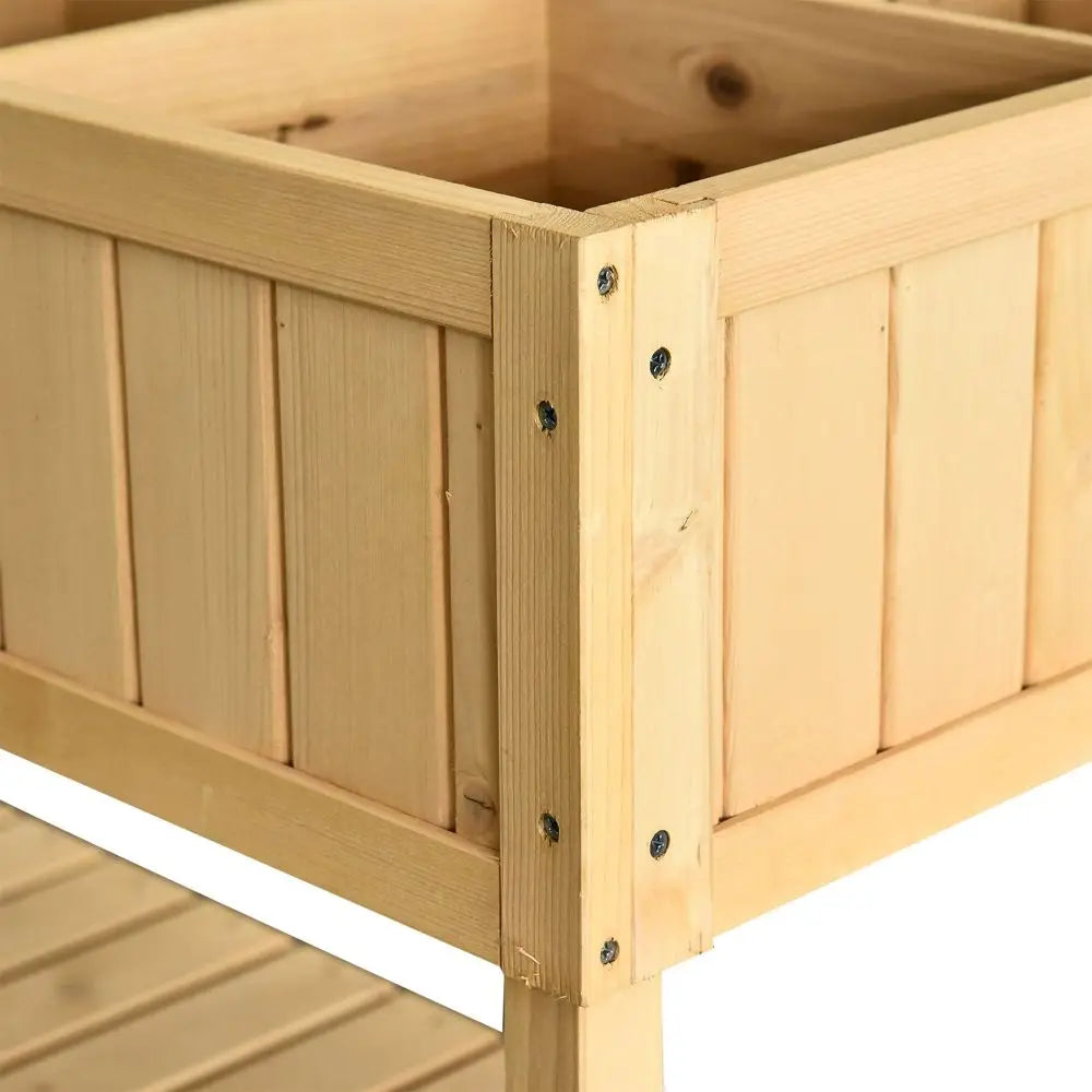 Wooden Raised Garden Bed With Eight Pockets And Shelf